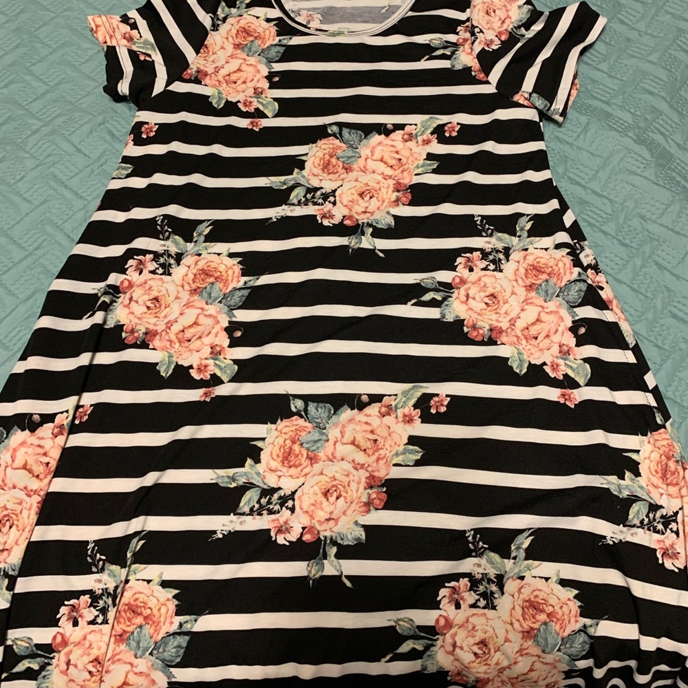 Lularoe striped and floral dress NWOT